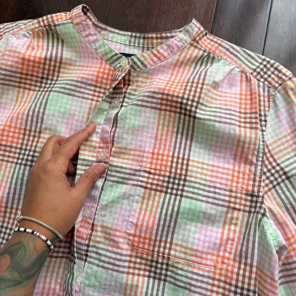 Lands' End Women’s Button Tunic Blouse Flannel Size L Plaid Pockets Easter Long - Picture 3 of 9